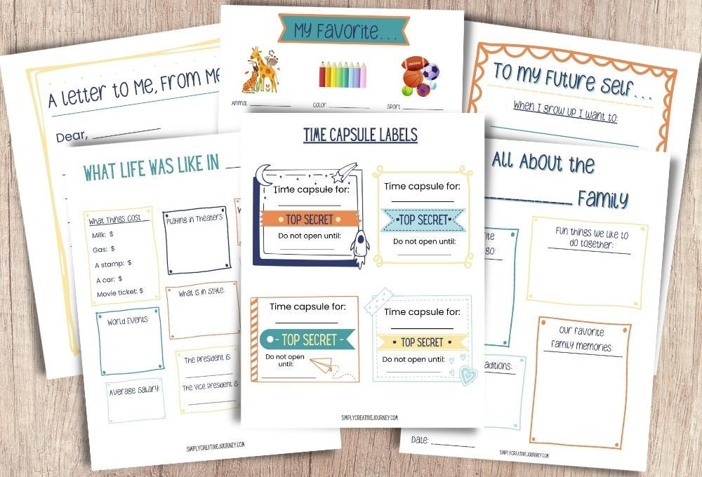 time capsule printables to add as an activity on your winter bucket list