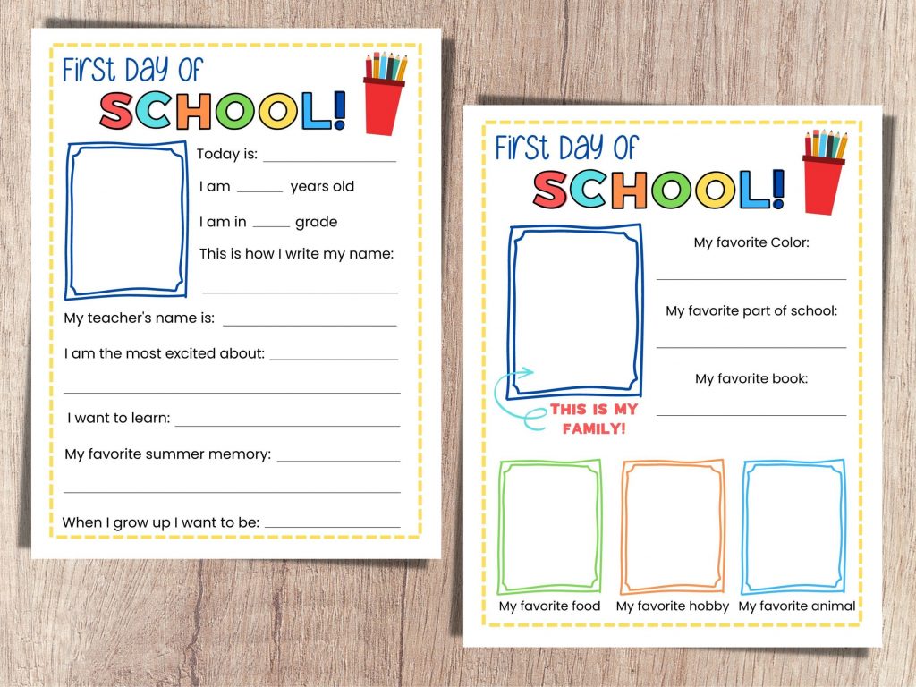 printable first day of school about me worksheets
