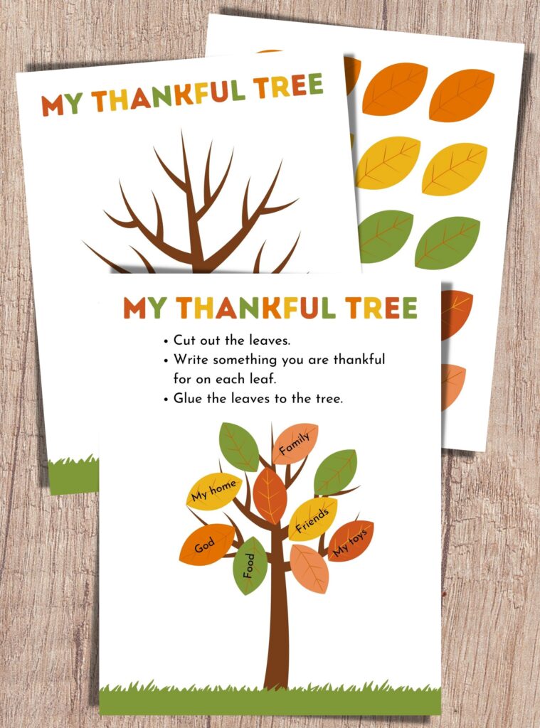 kids gratitude printable activity thankful tree for thanksgiving