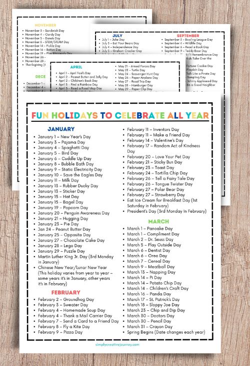 fun holidays printable list