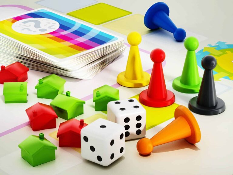 board game pieces and cards